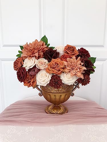 FACINOC Roses Artificial Flowers Orange Bouquet Fake Flower Dahlia Box Set - Image 6