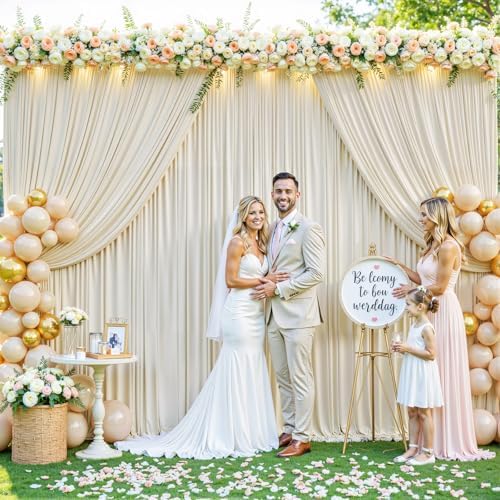 4 Panels Beige Backdrop Curtain for Wedding Parties Wrinkle Free Beige Photo Curtains Backdrop Drapes Fabric Decoration for Baby Shower Photoshoot 20ft(W) x 10ft(H) - Image 4