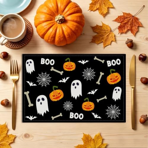 Ghost Pumpkin Halloween Placemats Set of 4 Halloween Table Decor 12x18 Inch - Image 3