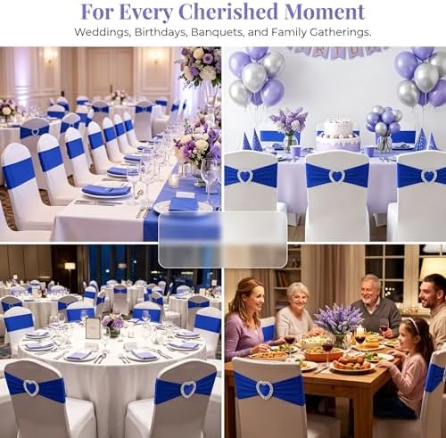 150 Pieces Chair Sashes & Bows - Stretch Spandex Chair Cover Band with Buckle for Wedding, Hotel Banquet, Birthday Party & Home Bulk Decorations (Royal Blue) - Image 7