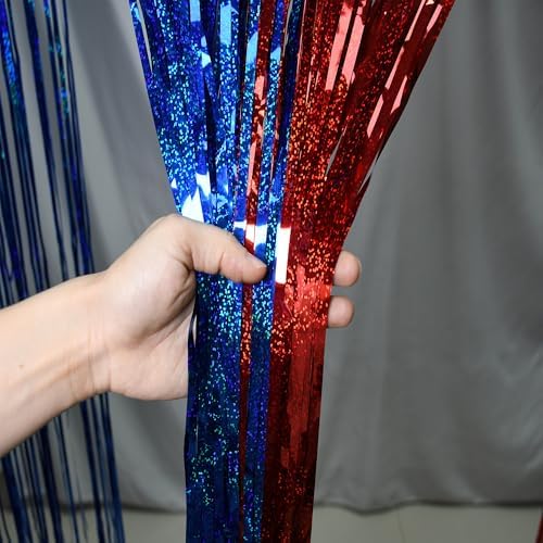 BRAVESHINE Red Blue Tinsel Foil Fringe Curtains | Party Steamers Backdrop - Image 4