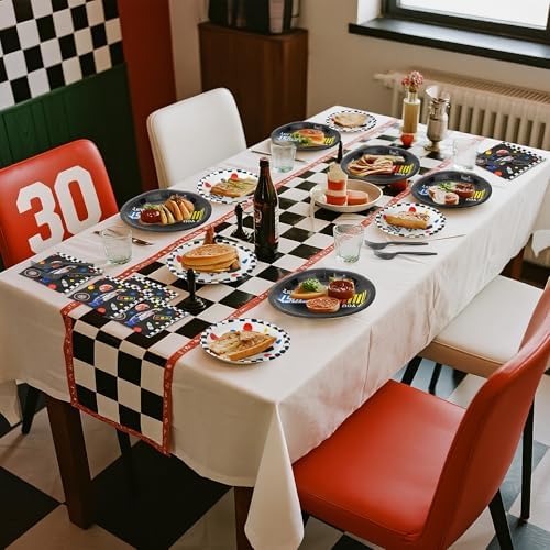 Racing Car First Birthday Party Supplies - 96pcs Paper Plates Napkins Forks Kids 1st Birthday Party Table Decorations Racing Car First Themed Disposable Cake Tableware Set for 24 Guests - Image 5