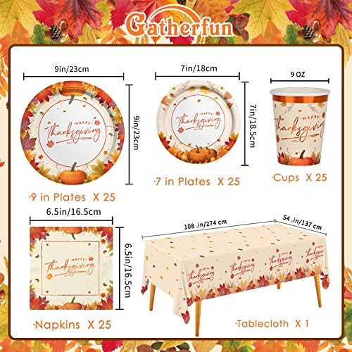 Thanksgiving Plates and Napkins Gatherfun Maple Leaves Disposable Paper Plates Napkins Cups plastic Tablecloth for Thanksgiving Dinner Party Decorations Serve 25 - Image 2