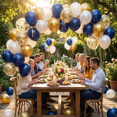 Hiquaty Blue and Gold Balloons,50pcs 12 Inch Royal Blue and White Balloons - Image 7