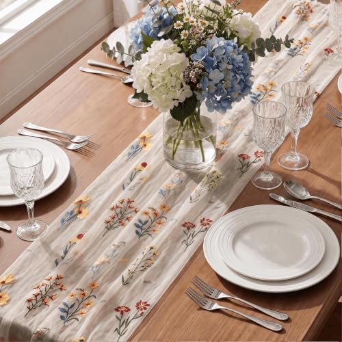 Artoid Mode Wildflower Milky White Embroidery Table Runner 120 Inch 10FT - Image 5