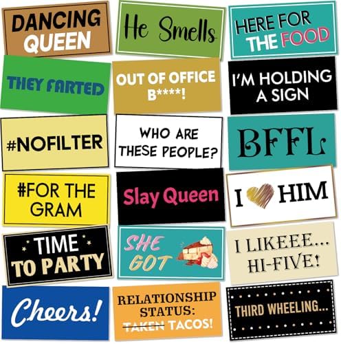 Beeveer 24 Designs Funny Photo Booth Props, Double Sided PVC Signs by Beeveer