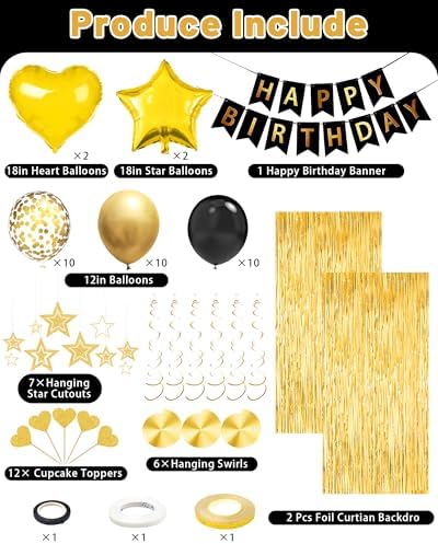 Black Gold Happy Birthday Party Decorations with Banner Balloons for men - Image 4