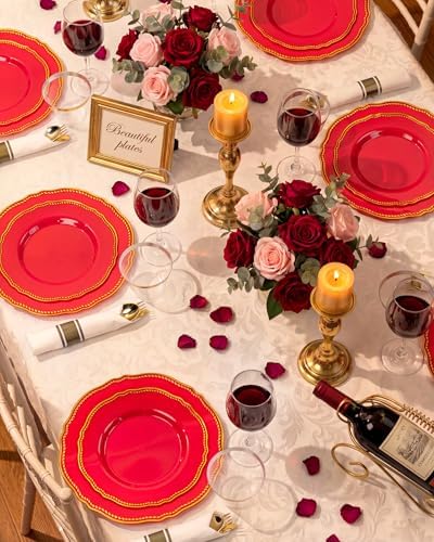 Hioasis 175 Pcs Red Gold Plastic Plates Wedding & Party - Image 5