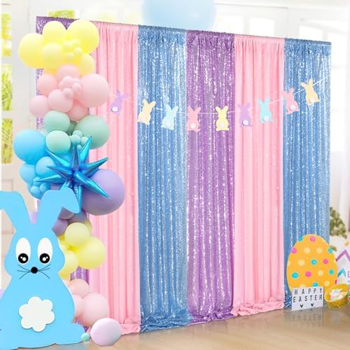 Backdrop Curtain Sequin Fabric 6 Pcs 2ftx8ft Pink Sequin Curtains Backdrop - Image 3