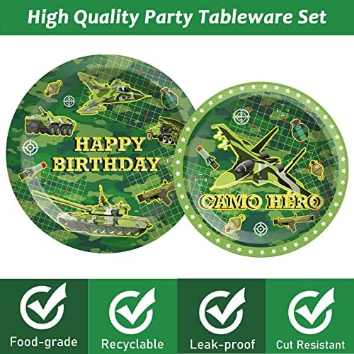 gisgfim 50 Guests Army Birthday Party Decorations Camo Birthday Party Supplies Army Party Plates and Napkins Military Soldier Camouflage Party Decorations Favors for Birthday Baby Shower 200 PCS - Image 3