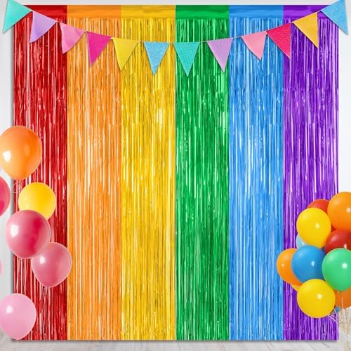 2 Pack Rainbow Backdrop Curtains, 3.28 FT x 7.05 FT Colofull Party Decorations, Metallic Tinsel Backdrop Fringe Curtains Party Streamer, Rainbow Party Supplies for Wedding Birthday Party Engagement by ZATAYE