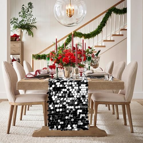 VHH Sequin Table Runner 12 x 108 inches Black Table Runner, Glitter Runner for Party Wedding Birthday, Party Spring Easter Rustic, Birthday Supplies Decorations (1 Pack). - Image 2