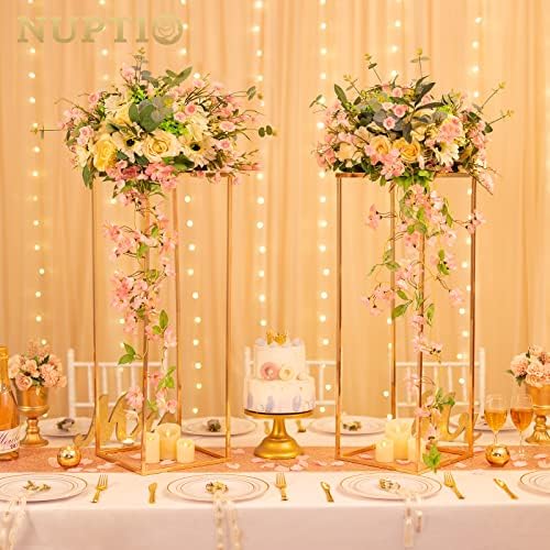 NUPTIO Gold Vases Wedding Centerpieces, Geometric Stand, 31.5" Tall, 2 Pcs - Image 3