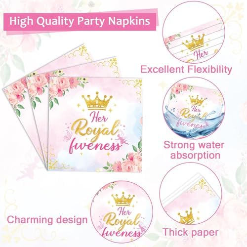 CHUNNIN 96Pcs Princess 5th Birthday Plates and Napkins Her Royal Fiveness Decorations Princess Party Dessert Plates Rainbow Castle Tableware for 24 Guests 5th Theme Girl Baby Shower Party Supplies - Image 4