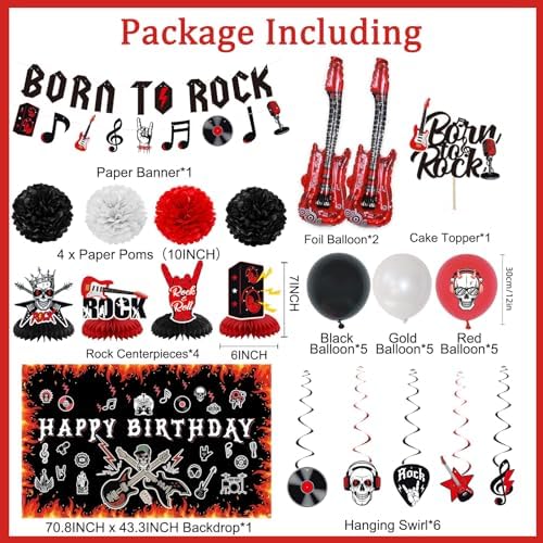 Crenics Rock and Roll Birthday Party Decorations, Happy Birthday Backdrop - Image 2