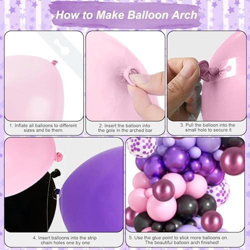 Pink and Purple Balloon Garland Arch Kit, Black Purple Pink Metallic Confetti Latex Party Balloons with Explosion Star Foil Balloon for Girls Bridal Baby Shower Wedding Birthday Party Decorations - Image 6