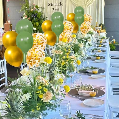 6 Set Balloon Stand Kit for Table Centerpieces With Balloon and Base Party Decorations for Birthday Wedding Retirement Graduation Baby Shower (Green Gold) - Image 2