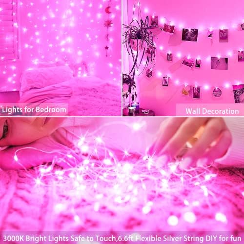 SmilingTown 15 Packs 20 Led Pink Fairy String Lights Battery Operated 6.6ft Silver Wire Firefly Starry Lights Waterproof for Bedroom DIY Table Bottle Wedding Valentine's Day Party Decor - Image 4