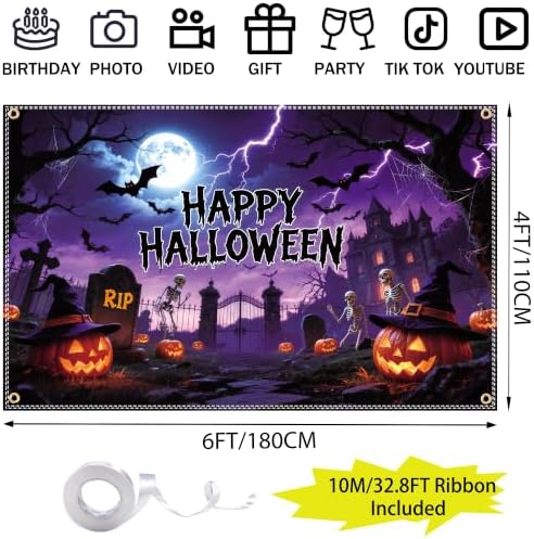 Happy Halloween Backdrop 6x4FT with Spider Web Kit - Image 2