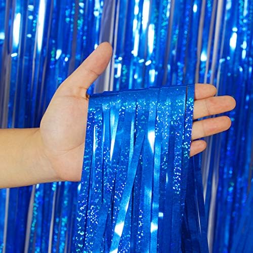 Melsan Blue Foil Curtain Backdrop for Birthday Decorations, 2 Pack - Image 6