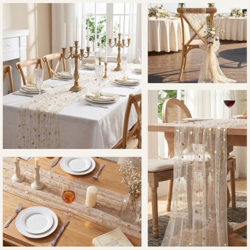 Goodluck 6pcs Table Runner with Gold Foil Stars 28x118 Inch - Image 4