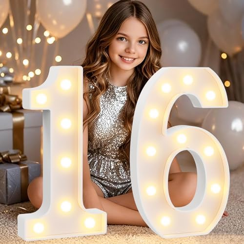 Pooqla 16th Birthday Decorations for Girls Boys, Large 12.6 in Tall Light Up Numbers for Sweet 16 Party Decorations Table Decor, Big Marquee Numbers 16th Birthday Gift for Girls Anniversary Decor by Pooqla