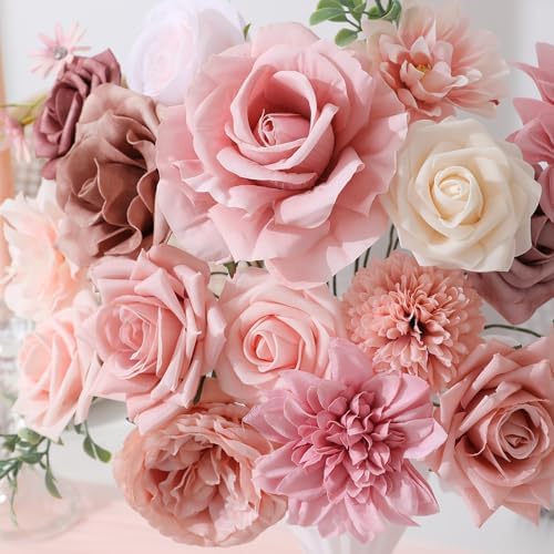 Floweroyal Artificial Flowers Fake Rose Flowers Dahlia with Stems for DIY Wedding Bridal Bouquets, Baby Shower, Floral Arrangement, Table Centerpieces, Home Decorations - Image 2