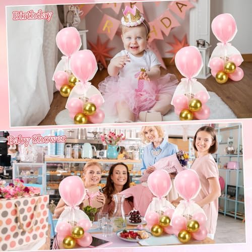 BBTO 8 Set Pink Gold Table Centerpieces Balloons Stand Kit, Latex Balloons and Table Stand Holder with Base Tulle for Wedding Birthday Grad Prom Centerpieces Party Back to School Baby Shower - Image 3