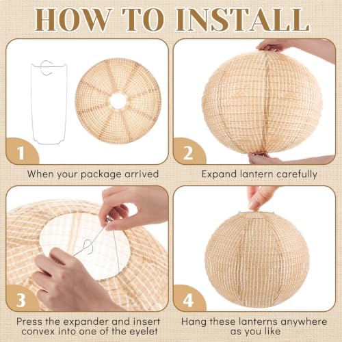 Hortsun 6 Pcs 12 Inch Burlap Print Paper Lanterns Round and Oval Chinese Paper Lanterns Farmhouse Boho Hanging Decor for Home Classroom Birthday Wedding Party Ceremonial Event - Image 3
