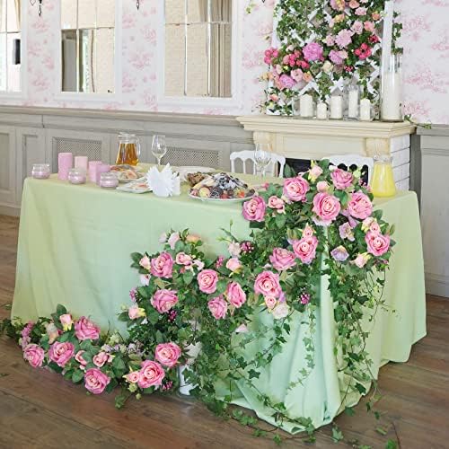 Teldrassil 4Pcs(26 FT) Artificial Rose Vine Fake Flower Garland Fake Silk Rose Hanging Vine for Wedding Party Background Arch Garden Background Decoration (Purplish Red) - Image 5