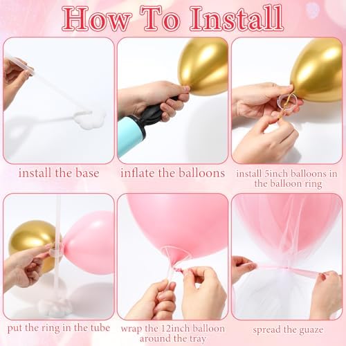 BBTO 8 Set Pink Gold Table Centerpieces Balloons Stand Kit, Latex Balloons and Table Stand Holder with Base Tulle for Wedding Birthday Grad Prom Centerpieces Party Back to School Baby Shower - Image 6