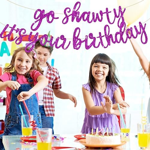 BEISHIDA Purple Go Shawty It's Your Birthday Banner - NO DIY - Hip Hop Theme Glitter Happy Birthday Banner - Pre-Strung - Purple Rap Theme Happy Birthday Sign for Man Women birthday Party Supply - Image 6
