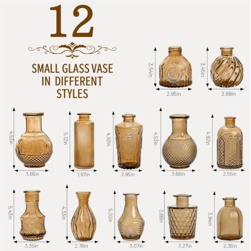 Mini Bud Vases Centerpieces for Tables, for Flowers,Small Flower Vases Suitable for Birthday Party,Anniversary,Wedding Reception,Baby Shower (Amber, 12PCS) - Image 2
