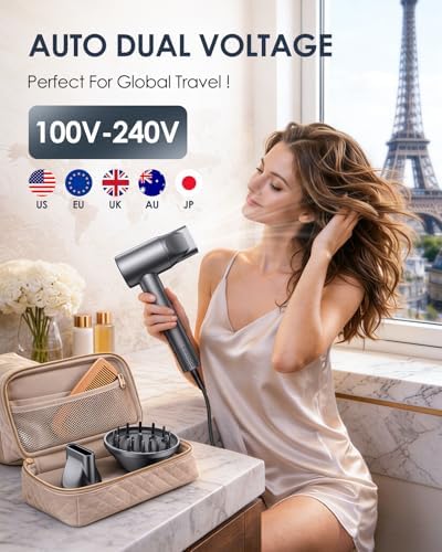 Travel Hair Dryer, Dual Voltage 100-240V Blow Dryer with Diffuser - Image 2