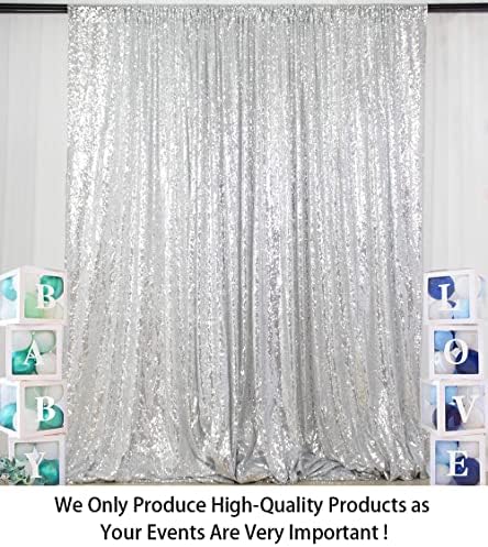 ShinyBeauty 8FTx8FT-Silver-SEQUIN Backdrop Shimmer Holiday Fabric Backdrops, Sequin Photography, Photo Booth Curtains (8FTx8FT, Silver) - Image 2