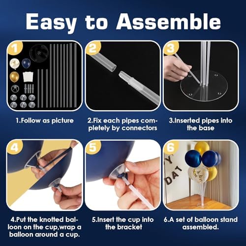 Voircoloria Balloon Stand Kit for Party Decorations, 4 Sets, Navy and Gold - Image 4