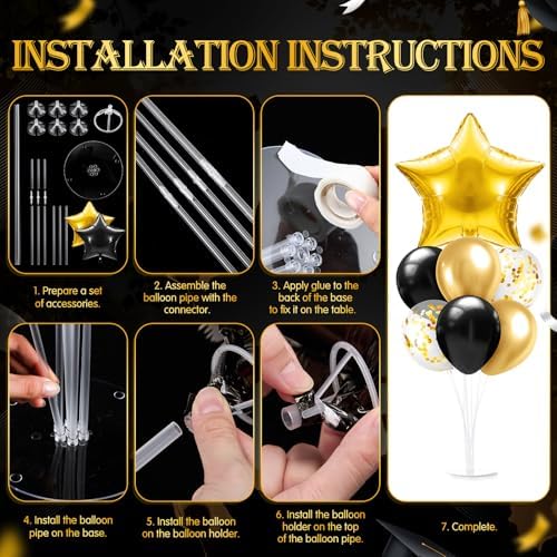 Lunmon 4 Set Black Gold Balloon Stand Centerpieces with Star Foil Balloons - Image 4