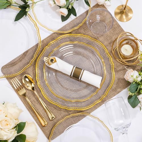 Hioasis 350 Pcs Clear Gold Plastic Plates for Wedding & Party - Image 7