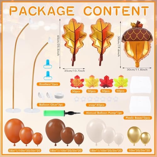 2 Set Fall Balloon Arch Kit Adjustable Fall Column Stand Thanksgiving Balloon Towers with Pinecone Maple Leaves Balloons for Thanksgiving Autumn Harvest Baby Shower Birthday Party Decoration - Image 3