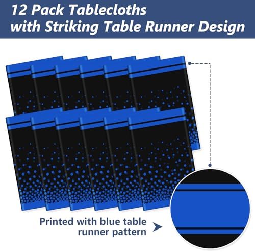 LANLISA Black and Blue Tablecloth Party Decorations 12 Pack, Disposable Plastic Table Cloths for Boss Baby Birthday Graduation Retirement Masquerade Party Decor - Image 4