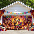 Day of The Dead Garage Door Cover 16x7ft Skull Dancing Halloween Decor by Lacoiime