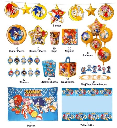 Sonic The Hedgehog Birthday Party Kit - Complete Supplies for 10, Video Game Themed Decorations, Licensed Banner, Plates, Cups, Balloons, Games, and Favors for Kids' Celebration - Image 2