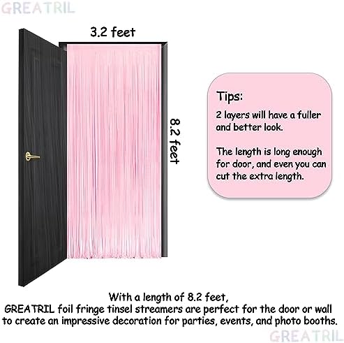 Pastel Pink Party Backdrop Decoration - GREATRIL Baby Pink Foil Fringe Streamers for Baby/Boo Day/Valentines/Cowgirl/Sweet/Cloud/Unicorn/Princess/Bow Themed - 3.2ft X 8.2ft - 2 Packs - Image 6