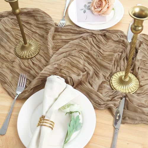 3 Pack Nude Cheesecloth Table Runner 120 Inch Boho Wedding Decor - Image 5