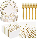 75PCS Paper Plates&Napkins Set-Disposable White Gold Dessert Plates by BOKFJBP