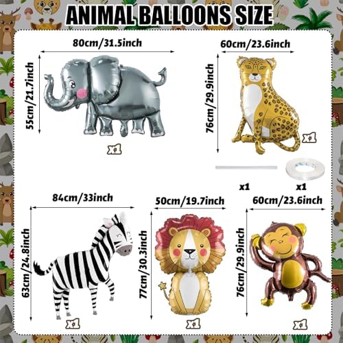 Large Animals Foil Balloons for Jungle Safari Birthday Party Decorations - Image 2