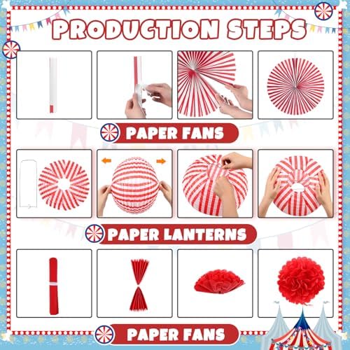 Hortsun 16 Pcs Red and White, Halloween Carnival Circus Party, 8/12/16 Inch - Image 4