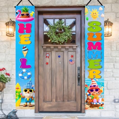 BlissYard 2pcs Welcome Summer Door Banner Hawaiian Gnome Porch Banners Sign Summer Sunshine Beach Front Door Hanging Decor Banner for Seasonal Home Hawaii Tropical Party Outdoor Decorations - Image 6