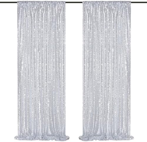 Silver Sequin Backdrop 2 Panels 2FTx8FT Christmas Party Backdrop Curtains by QueenDream