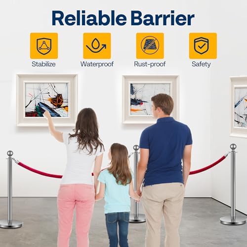 VIVOHOME Silver Stanchions and Velvet Ropes, 5 Feet Ropes and 39 Inch Posts - Image 2